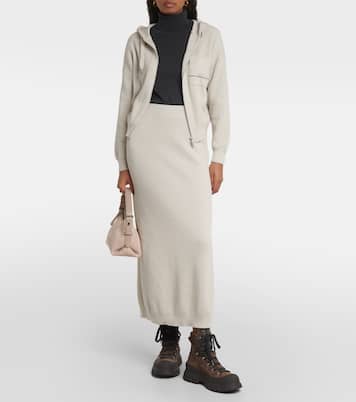 Gonna midi in maglia di cotone a coste | Brunello Cucinelli