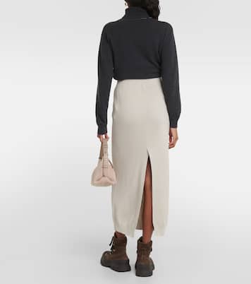 Gonna midi in maglia di cotone a coste | Brunello Cucinelli