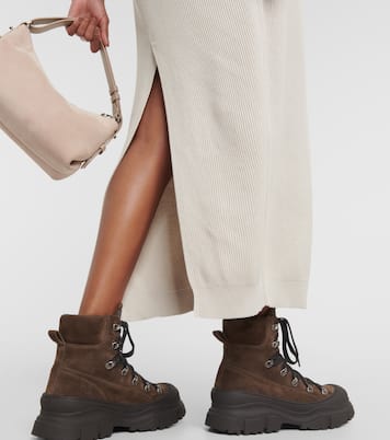 Gonna midi in maglia di cotone a coste | Brunello Cucinelli