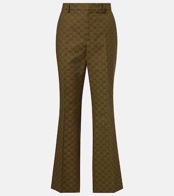 Pantaloni bootcut in jacquard di misto cotone GG | Gucci