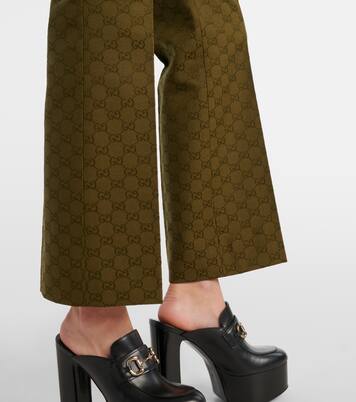 Pantaloni bootcut in jacquard di misto cotone GG | Gucci