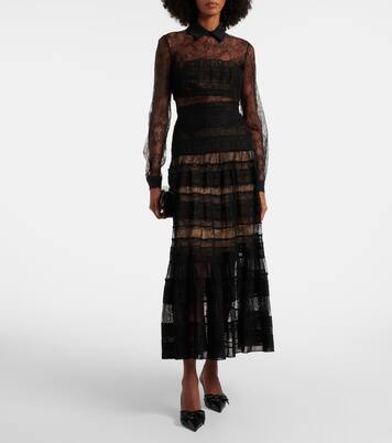 Lace and macramé midi dress | Elie Saab