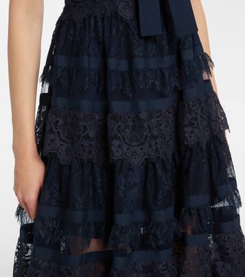Tie-neck lace midi dress | Elie Saab