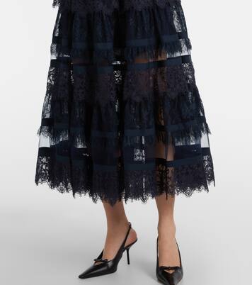 Tie-neck lace midi dress | Elie Saab