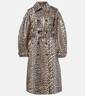 Leopard-print cotton canvas trench coat | Ganni