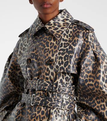 Leopard-print cotton canvas trench coat | Ganni