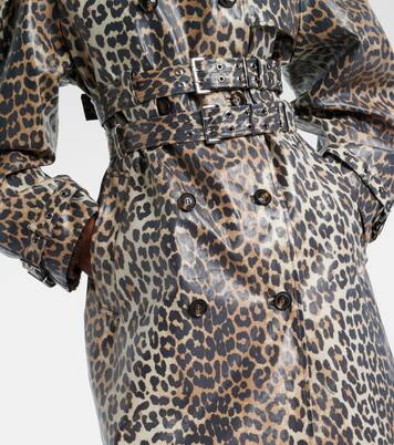 Leopard-print cotton canvas trench coat | Ganni