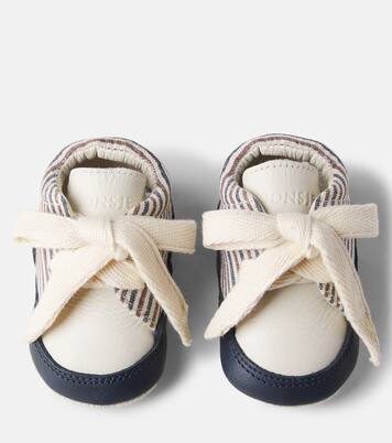 Baby Pluksel leather-trimmed striped booties | Donsje
