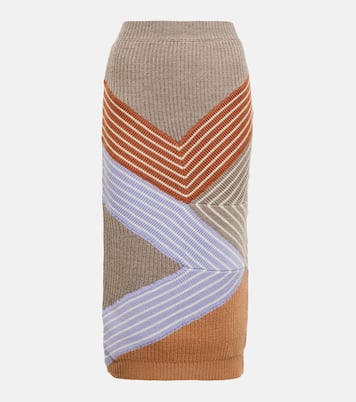 Falda midi en punto acanalado de lana | Stella McCartney