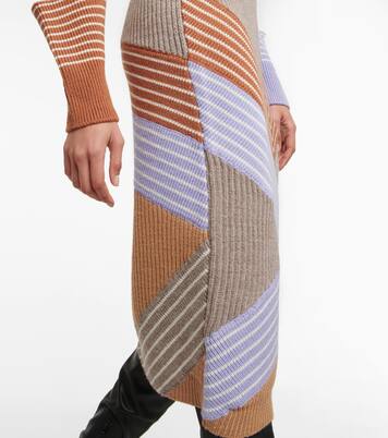 Falda midi en punto acanalado de lana | Stella McCartney