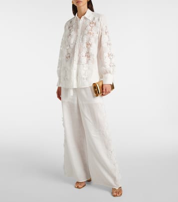 Pantaloni a gamba larga Halliday in lino con pizzo | Zimmermann