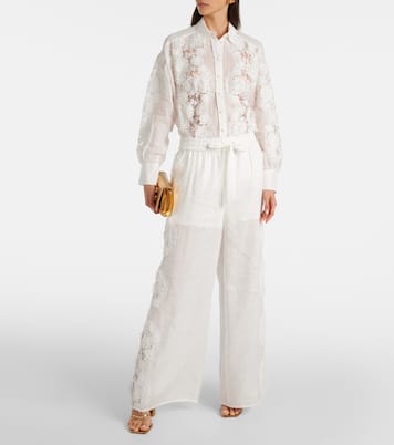 Pantaloni a gamba larga Halliday in lino con pizzo | Zimmermann
