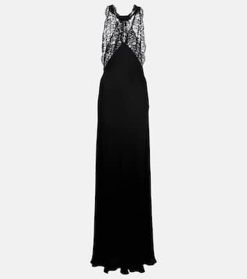 Abito lungo in charmeuse di seta con pizzo | Saint Laurent