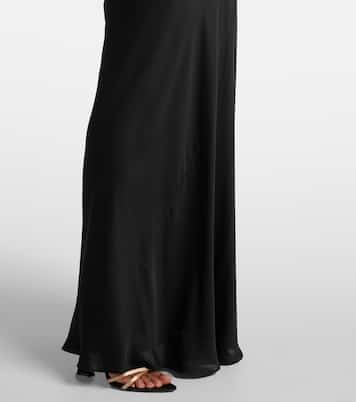 Abito lungo in charmeuse di seta con pizzo | Saint Laurent