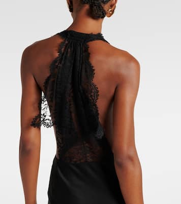 Abito lungo in charmeuse di seta con pizzo | Saint Laurent
