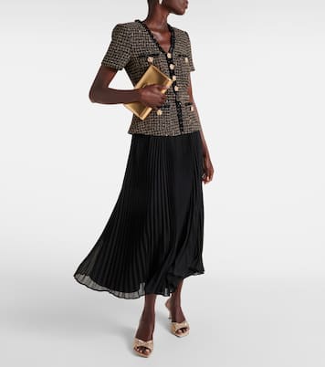 Bouclé and chiffon midi dress | Self-Portrait