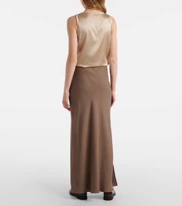 High-Rise-Maxirock aus Twill | Brunello Cucinelli