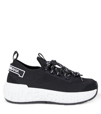 Embossed logo leather-trimmed sneakers | Dolce&Gabbana Kids