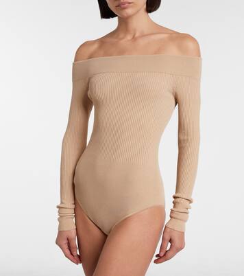 Ribbed-knit off-shoulder bodysuit | Alaïa