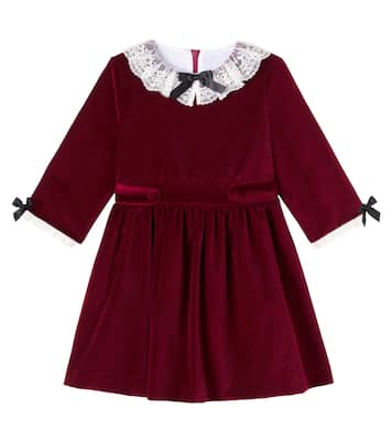 Eva lace-trimmed cotton velvet dress | La Coqueta