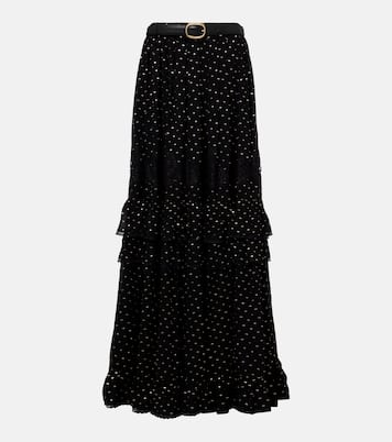Lace-trimmed polka-dot chiffon maxi skirt | Self-Portrait