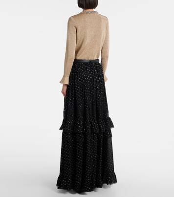 Lace-trimmed polka-dot chiffon maxi skirt | Self-Portrait