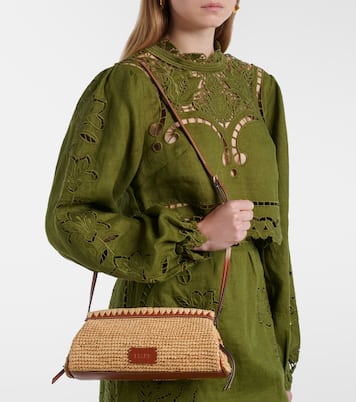 Maude leather-trimmed raffia clutch | Staud