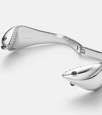 Requin 9kt white gold bangle with diamonds | Yvonne Léon