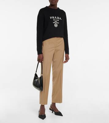 High-rise virgin wool slim pants | Prada
