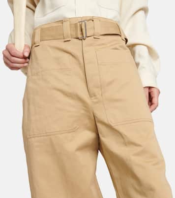 Belted high-rise wide-leg pants in beige - Lemaire | Mytheresa