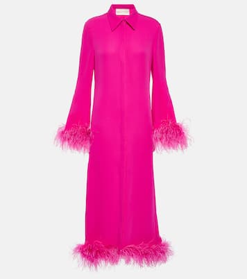 Abito chemisier in cady di seta con piume | Valentino