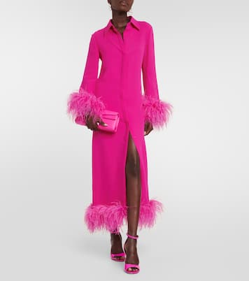 Abito chemisier in cady di seta con piume | Valentino
