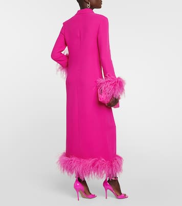 Abito chemisier in cady di seta con piume | Valentino