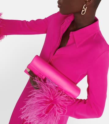 Abito chemisier in cady di seta con piume | Valentino
