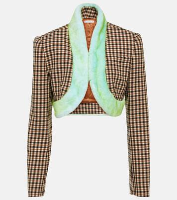 Veste raccourcie en laine, coton et fourrure synthétique | Area