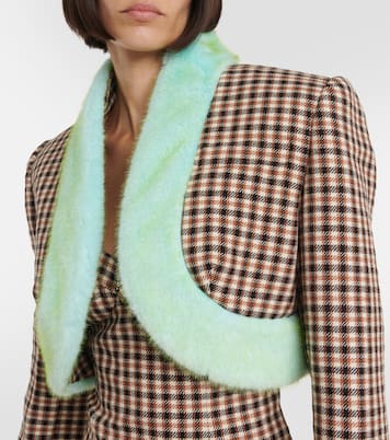 Veste raccourcie en laine, coton et fourrure synthétique | Area
