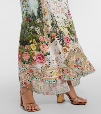 Vestido largo de seda floral adornado | Camilla