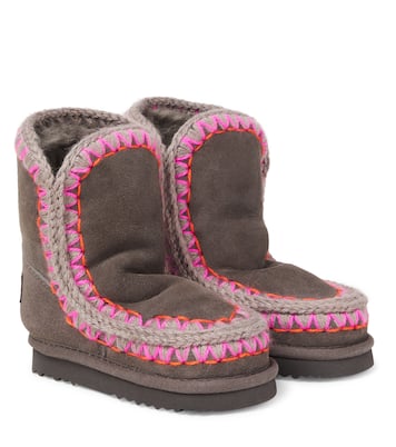Embroidered shearling-lined suede boots | Mou Kids