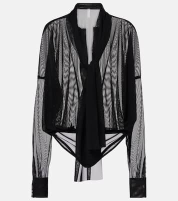 Bow-detail oversized mesh bodysuit | Norma Kamali