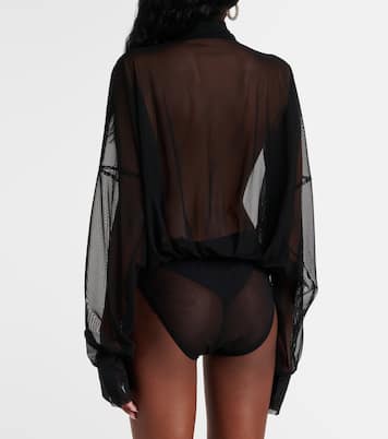 Bow-detail oversized mesh bodysuit | Norma Kamali