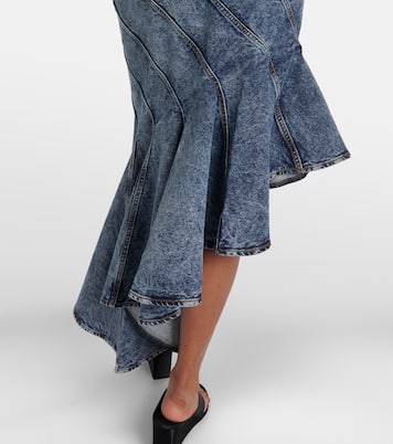 Falda midi Spiral de denim asimétrica | Alaïa