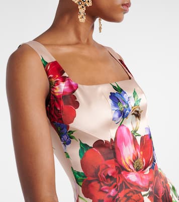 Robe midi en satin à fleurs | Dolce&Gabbana