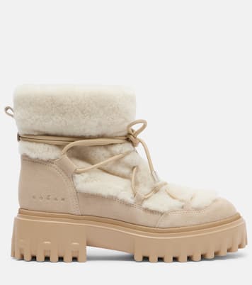 Hogan H700 shearling-trimmed suede ankle boots | Hogan