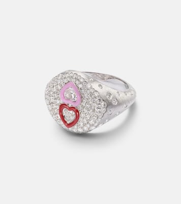 18kt white gold ring with diamonds and enamel | Kamyen