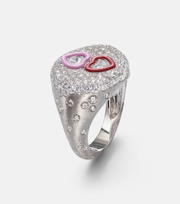 18kt white gold ring with diamonds and enamel | Kamyen
