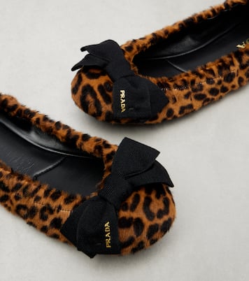 Leopard-print calf hair ballet flats | Prada