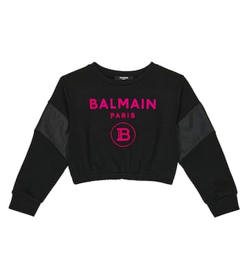Logo cotton-blend cropped sweatshirt | Balmain Kids