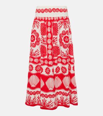 Red Ainika Shell linen-blend maxi skirt | Farm Rio