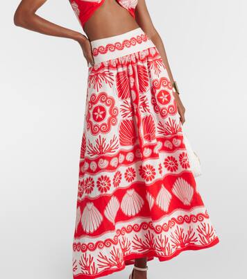 Red Ainika Shell linen-blend maxi skirt | Farm Rio