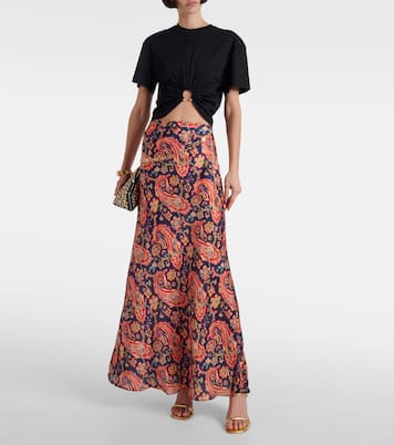 Gonna lunga in raso con stampa paisley | Rabanne